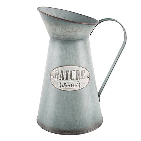 CRUCHE D'EAU EN METAL A/MOTS, 9.5" BLEU-GRIS