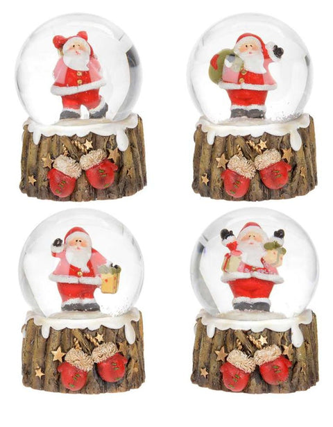 Globe de neige avec le Père Noël sur une souche (2.5")