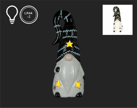 Gnome en LED blanc avec chapeau noir (9.5")