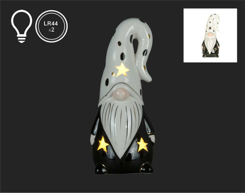 Gnome en LED noir avec chapeau blanc (7.5")