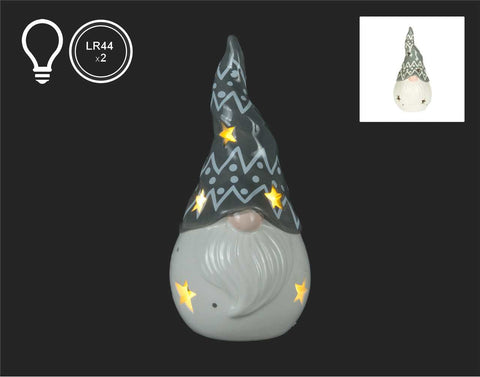 Gnome en blanc avec chapeau gris LED (7")
