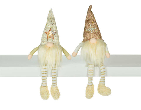 Gnome aux jambes pendantes blanc/marron (16")