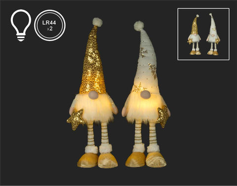 Gnome en or/blanc avec étoile LED (21")