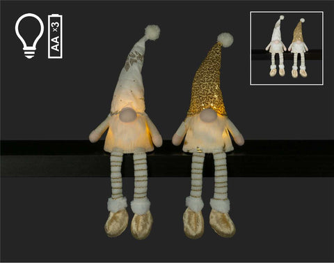 Gnome aux jambes pendantes en or/blanc LED (19")