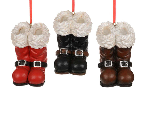 Ornement bottes de Père Noël rouge, marron ou noir