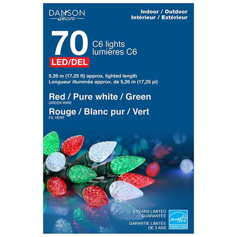 70 lumières C6 LED - Rouge, Blanc, Vert