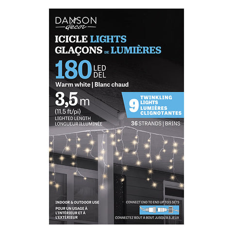 Glaçons de lumières scintillant - Blanc chaud (180 lumières)