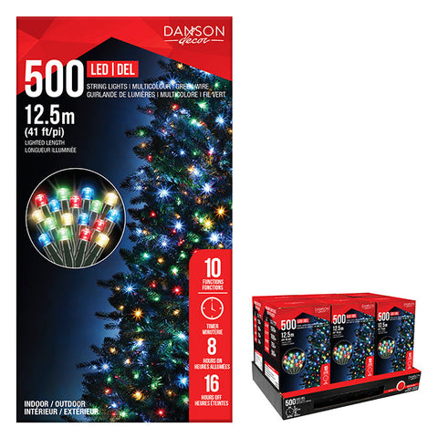 500 lumières  LED 5mm, intérieur/extérieur, 10 fonctions avec minuterie (multicolore)