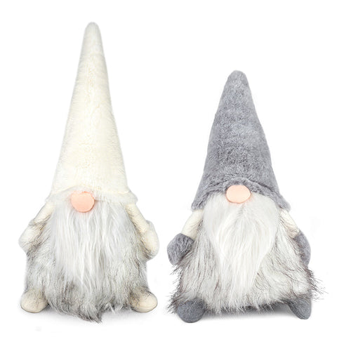 Gnome assis en tissu avec barbe, chapeau et corps en fourrure (45cm)