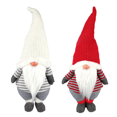 Père Noël nain debout avec barbe en fourrure et bonnet en tricot (62 cm)