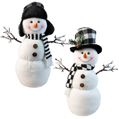 Bonhomme de neige en tissu avec chapeau et foulard (36cm)