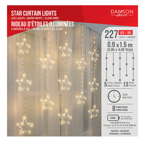 Rideau lumineux 13 étoiles (1.1 m, 227 microdot LED), intérieur/extérieur, 8 fonctions (blanc chaud)