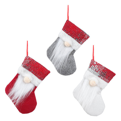 Mini bas de chaussettes en tissu, design gnome santa (19cm)