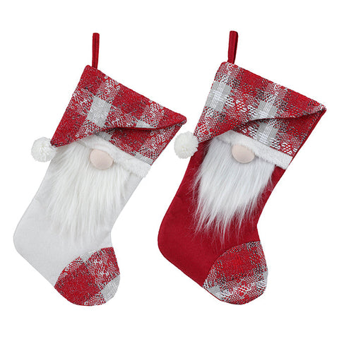Bas en tissu, design gnome santa, 2 assortiment blanc, rouge 52cm