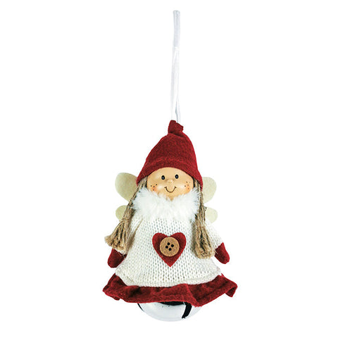 Ornement d'ange en tissu avec corps de jingle bell, rouge/blanc 14cm h