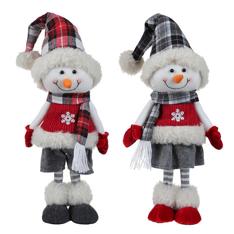 Bonhomme de neige debout en tissu, rouge/gris/blanc, garçon ou fille, 36 cm.