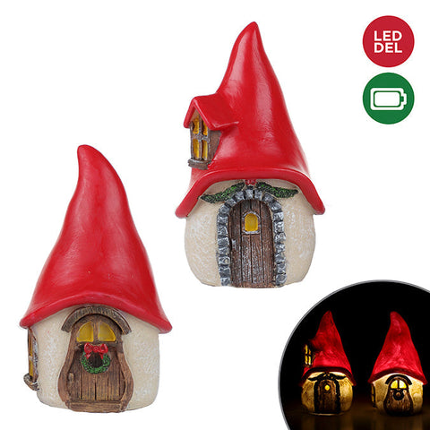Maison gnome en polyresine avec lumière led (6.3x10.5cm)