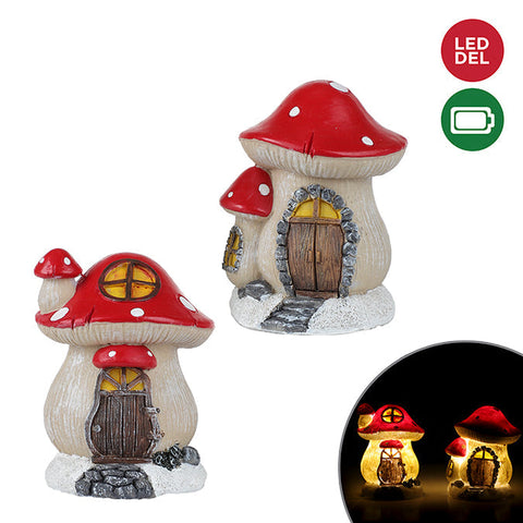 Chalet champignon en polyresine avec lumiere led (7.5x9.2cm)