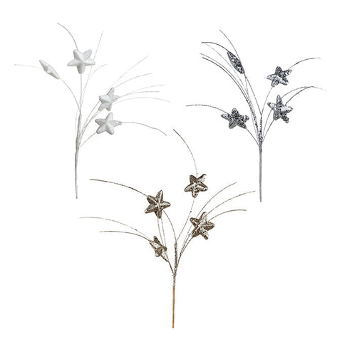 Étoiles pailletées et tige d'herbe 35cm (champagne/ argent/blanc)