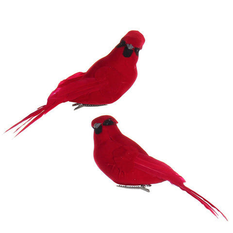 Mousse/plume cardinal sur clip (15.25cm)