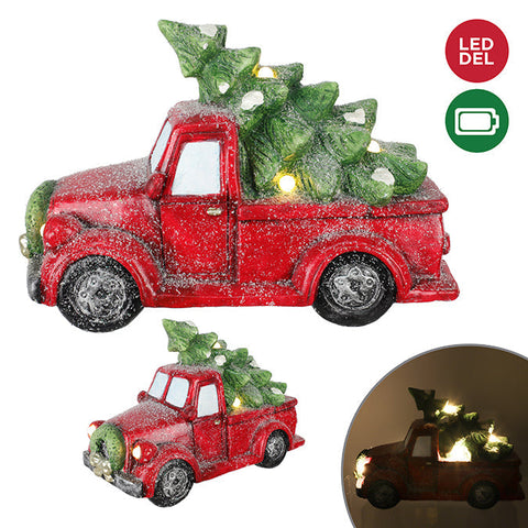 Truck&tree lumineux en polyresine 40,6cm b/o rouge/vert