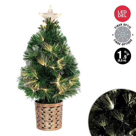Arbre en pot à fibre optique de 0.6m avec sommet arbre étoile, blanc chaud et blanc pur à 8 fonctions